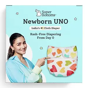 SuperBottoms Newborn UNO Cloth Diaper - Reusable and Washable Cloth Diaper for newborn babies from 0-3 months (0-7 kg) | Softest and Safest Cloth Diapers with Dry feel Magic Pad (Baby Hearts)