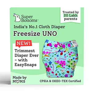 SuperBottoms Freesize UNO - Washable & Reusable UNO Cloth Diaper + 1 Organic Cotton Magic Dry Feel pad [Day & Night Use] (for Babies 5kgs - 17kgs) -Periwinkle &lt;3