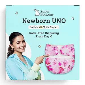 SuperBottoms Newborn UNO Cloth Diaper - Reusable and Washable Cloth Diaper for newborn babies from 0-3 months (0-7 kg) | Softest and Safest Newborn Baby Cloth Diapers with Dry feel Magic Pad (Cherry Blossom)