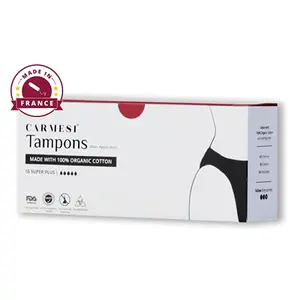 Carmesi 100% Organic Cotton Tampons - 16 Super Plus for Super-Heavy Flow - FDA Approved - Biodegradable - Made in Europe - Dermatologically Tested - No Chemicals - Rash-Free