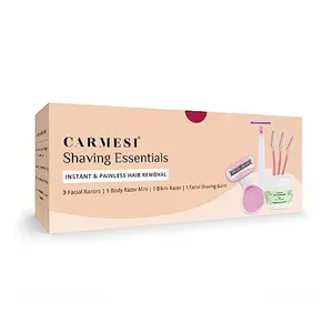 Carmesi Shaving Essentials | Instant & Painless Hair Removal | Travel-Friendly | 3 Facial Razors 1 Body Razor Mini 1 Bikini Razor 1 Facial Shaving Balm