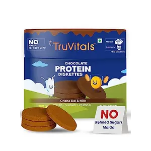 TruVitals Kids Protein Diskettes | High Protein Biscuits for Kids with Calcium Vitamin D Vitamin B Complex | No Maida Biscuits Without Refined Sugar and Artificial Flavours | Chocolate Flavour