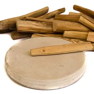 CHURU SANDALWOOD CARVED Natural Chandan rubbing Stone chakla Pata with Chandan Stick/Chandan Pata (Size 6-inches) with Original Mysore Sandalwood Chandan Stick (Pack of 1 Board with 2 Sticks)