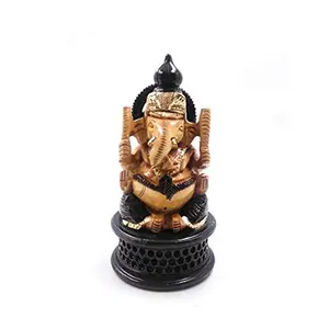 CHURU SANDALWOOD CARVED 3" Hand Carved Wooden Lord Ganesha Half Antique Sculpture Idol for Home Decor and Gift