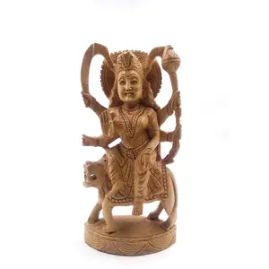CHURU SANDALWOOD CARVED 10" Wooden Hand Carved Godess Durga Idol Sculpture Home Decorative Figurines