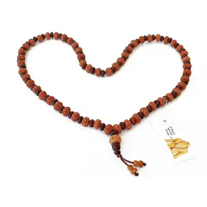 CHURU SANDALWOOD CARVED Handicrafts 8MM Mukhi Rudraksha Mahalaxmi Mala with Red Sandalwood (Lal Chandan) To attract prosperity abundance and opportunities related to finance and love (Collector)