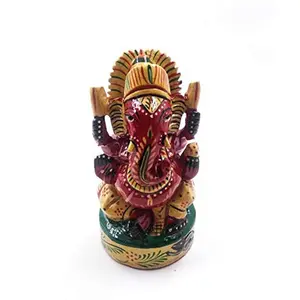 CHURU SANDALWOOD CARVED 4" Hand Carved Lord Ganesha Wooden Idol Sculpture Home Decorative Figurine