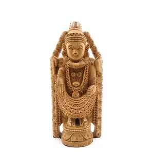 CHURU SANDALWOOD CARVED Wooden Fine Carved Lord Tirupati Balaji Standing Statue Sculpture for Office and Home Dcor 10"
