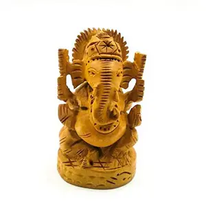 CHURU SANDALWOOD CARVED 3" Hand Carved Lord Ganesha Wooden Idol Sculpture Home Decorative Figurine