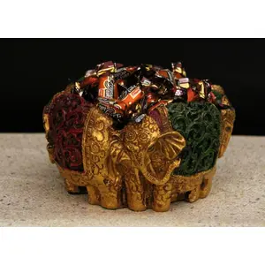 CHURU SANDALWOOD CARVED Resin Handpainted Elephant Bowl Table Desk Organizer Rajasthani Decorative Bowls for Gift Home Office - 5 inches