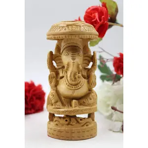 CHURU SANDALWOOD CARVED 6" Wood Carving Handmade Ganesha God Statue Good Luck Hindu God Figurine for Home Temple (Brown)