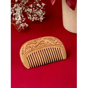 CHURU SANDALWOOD CARVED Sandalwood (Chandan) Wooden Comb | Hair Growth Hair-fall Dandruff Frizz Control | Straightening | Natural & Eco Friendly | Wide Tooth Anti-Bacterial Styling Comb (Sandalwood Carving)