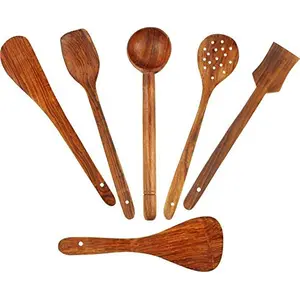 CHURU SANDALWOOD CARVED PRODUCTS Handmade Wooden Serving and Cooking Spoon Kitchen Utensil Set of 6