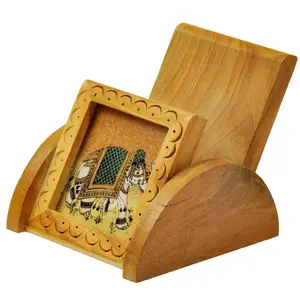 CHURU SANDALWOOD CARVED PRODUCTS Gemstone Painting Wooden Mobile Stand (Brown)