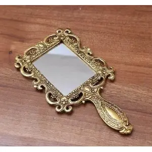 Metal Metal Handheld Mirror with Handle Vintage Compact for Personal Makeup Vanity Portable Travel Skin Mirror (10X18 cm) (Gold Square)