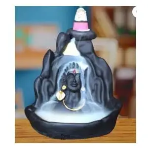 CHURU SANDALWOOD CARVED PRODUCTS Smoke Fountain Lord Shiva Aadiyogi Statue Cone Incense Holder Showpiece with 10 Smoke Backflow Incense Holder