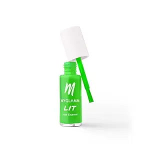MyGlamm LIT Nail Enamel - FOMO (Bright Neon Green Shade) | Chip Resistant Long Lasting High Shine Glossy Nail Polish (7ml)