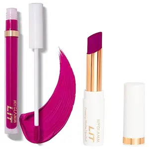 MyGlamm LIT Cream Matte Lipstick-French 75 (Purple)- 3.7gmCream Matte Lipstick & LIT Liquid Matte Lipstick-Cuffing (Purple)-3ml