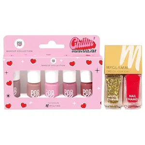 MyGlamm POPxo Makeup Collection -Mini Nail Kit-Chillin'-15ml & Two Of Your Kind Nail Enamel Duo Glitter Collection-High on Drama-10ml