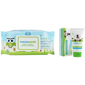 Mamaearth Milky Soft Natural Baby Face Cream for Babies for All Skin Types 60 g & India's First Organic Bamboo Based Baby Wipes (72 Wipes)