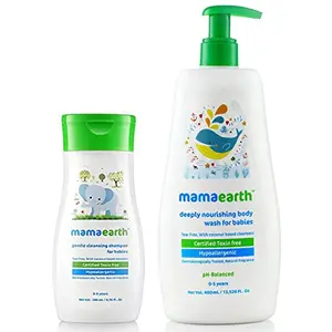 Mamaearth Gentle Cleansing Shampoo for Babies (200 ml) & Mamaearth Deeply Nourishing Natural Baby wash (400 ml 0-5 Yrs)