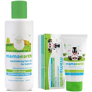 Mamaearth Milky Soft Natural Baby Face Cream for Babies 60Ml&Mamaearth Nourishing Baby Hair Oil with Almond & Avocado Oil - 200 Ml