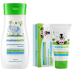 Mamaearth Gentle Cleansing Baby Shampoo : New Borns Babies and Kids (0-5 Years).200ml & Milky Soft Natural Baby Face Cream for Babies 60mL