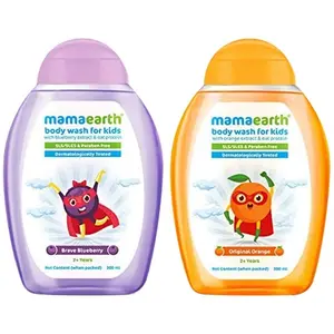 Mamaearth Original Orange Body Wash For Kids with Orange & Oat Protein  300 ml & Mamaearth Brave Blueberry Body Wash For Kids with Blueberry & Oat Protein - 300 ml