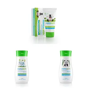 Mamaearth Milky Soft Natural Baby Face Cream for Babies 60mL & Gentle Cleansing Baby Shampoo : New Borns Babies and Kids (0-5 Years).200ml & Daily Moisturizing Lotion 200ml