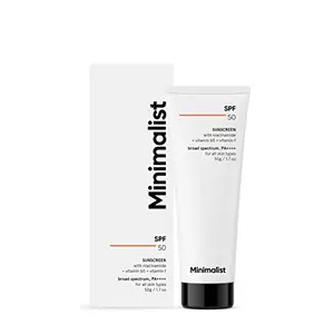 Minimalist Sunscreen SPF 50 PA++++ | Clinically Tested in US (In-Vivo) | Lightweight with Multi-Vitamins | No White Cast | Broad Spectrum | For Women & Men | 50g