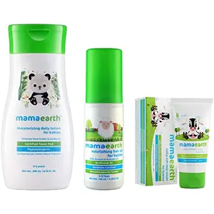 Mamaearth Milky Soft Natural Baby Face Cream for Babies 60mL & Nourishing Baby Hair Oil with Almond & Avocado 100ml & Daily Moisturizing Lotion 200ml