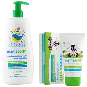 Mamaearth Milky Soft Natural Baby Face Cream for Babies For All Skin Types 60 g & Mamaearth Deeply Nourishing Natural Baby wash (400 ml 0-5 Yrs)