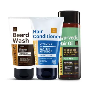 Ustraa Beard Wash Woody - 100ml Hair Conditioner - 100g and Ayurvedic Hair Oil - 200ml