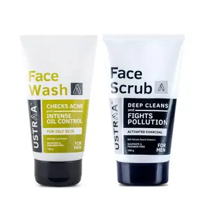 Ustraa Activated Charcoal Face Scrub - 100g & Face Wash for Oily Skin - 100g