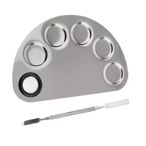 BRONSON PROFESIONAL Stainless Steel Makeup Artist 5 Holes Mixing Palette with Spatula Nail-art Manicure Tool for Blending Cosmetic Pigment Foundation Shades