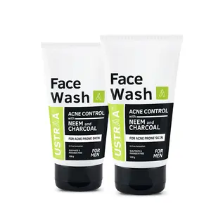 Ustraa Face Wash Acne Control - With Neem & Charcoal - 100 g x 2 - Oil control Prevents Acne Especially for Oily skin | Keeps Face Non-Sticky Non-Oily | No SLS No Paraben