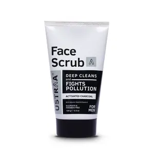 Ustraa Face Scrub for Men - 100g - with Activated charcoal Tahitian Volcanic Sand & Walnut Granules - Great for Exfoliating skin & facial detox Fights blackheads - For All Skin type