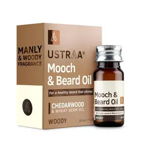 Ustraa Woody Mooch and Beard Oil - 35ml - Shine & Nourishment for beard with Cedarwood Essential Oil & Vitamin E No Paraben