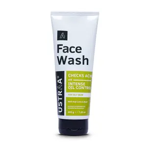 Ustraa Face Wash - for Oily skin - 200g - With Basil & Lime - For Ane-Prone Skin No Sulphate & Paraben Checks Acne and Blackheads