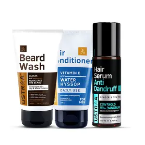 Ustraa Beard Wash Woody - 100ml Hair Conditioner - 100g and Anti Dandruff Hair Serum - 200ml
