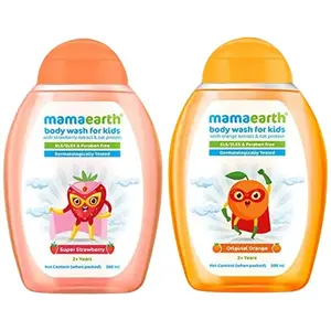 Mamaearth Original Orange Body Wash For Kids with Orange & Oat Protein  300 ml & Mamaearth Super Strawberry Body Wash for Kids with Strawberry & Oat Protein  300 ml