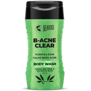Beardo Body Acne Clear Body Wash for Men 200 ml | With Neem Tea Tree and Salicylic Acid | Clean Clear Skin | For Body Acne and Skin Purification | B-acne