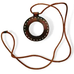 BEHAT BRASS WIND CHIMES - HANGING BELLS Vintage Leather Neckless Style Magnifying Glass with Leather Rope Vintage Texture Antique Finish Magnifying Glass