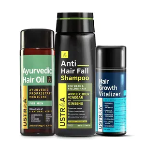 Ustraa Hair Growth Vitalizer - 100ml Anti Hair Fall Shampoo - 250ml & Ayurvedic Hair Oil - 200ml