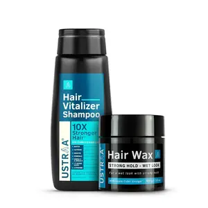 Ustraa Hair Vitalizer Shampoo - 250ml & Hair Wax Strong Hold - Wet Look - 100g