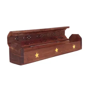 BIJNOR - METAL INLAY IN WOOD Wooden Handcrafted Agarbatti/Incense Sticks Case- Works as a Storage Case as Well as Holder(Rectangular)