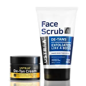 Ustraa Total De-Tan Kit - De-Tan Face Cream 50G - De-Tan Face Scrub With Walnut Granules 100G- Dermatologically Tested For Tan Removal & Even Skin Tone For All Skin Types No Parabens