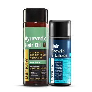 Ustraa Hair Growth Vitalizer-100ml and Ayurvedic Hair Oil - 200ml with 8 Natural Herbs Controls Hair fall No mineral oil