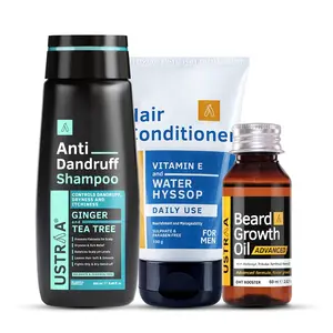 Ustraa Anti-Dandruff Hair Shampoo - 250ml Hair Conditioner - 100g and Beard Growth Oil Advanced 60ml