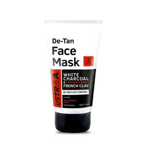 Ustraa De-Tan Face Mask - Oily Skin - 125 gm - Tan & Pollution removing wash-off face mask for men with highest grade White Charcoal & French Clay Cleansing for oily skin